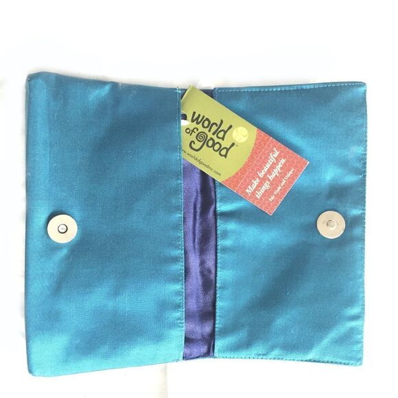 Turquoise Blue silk embroidered Clutch Bag Set NWT - Picture 5 of 7